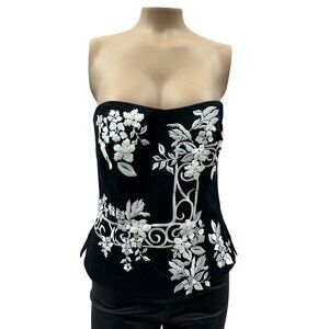 Y2K White House Black Market Vintage Black Corset White Floral Embroidery Size 6